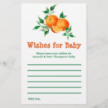 Citrus Little Cutie Baby Shower Wishes Game Card
