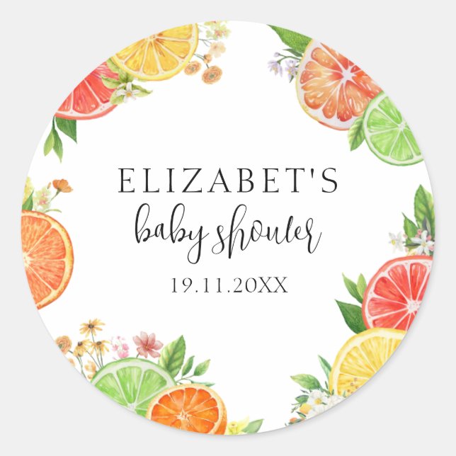 Citrus Little Süsse Babydusche Runder Aufkleber (Vorderseite)