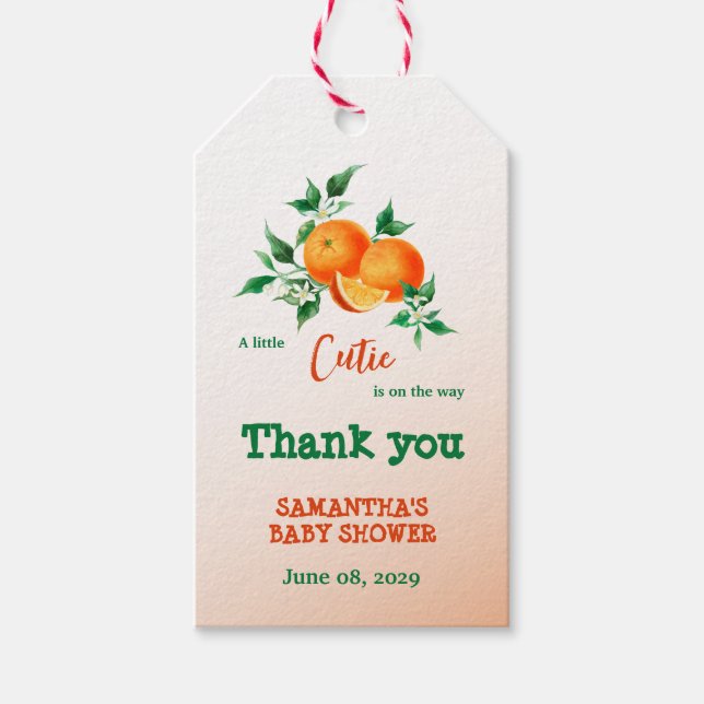 Citrus Little Süsse Botanical Orange Baby Dusche Geschenkanhänger (Vorderseite)