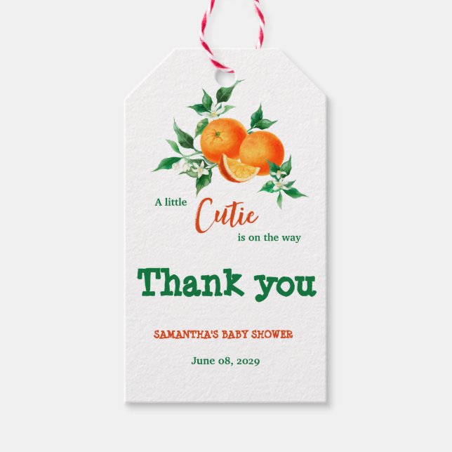 Citrus Little Süsse Greenery Orange Baby Shower Geschenkanhänger (Vorderseite)
