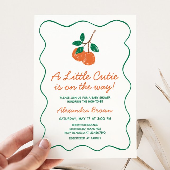 Citrus Little Süsse Moderne Babydusche Einladung (Citrus Little Cutie Hand Drawn Baby Shower Invitation)