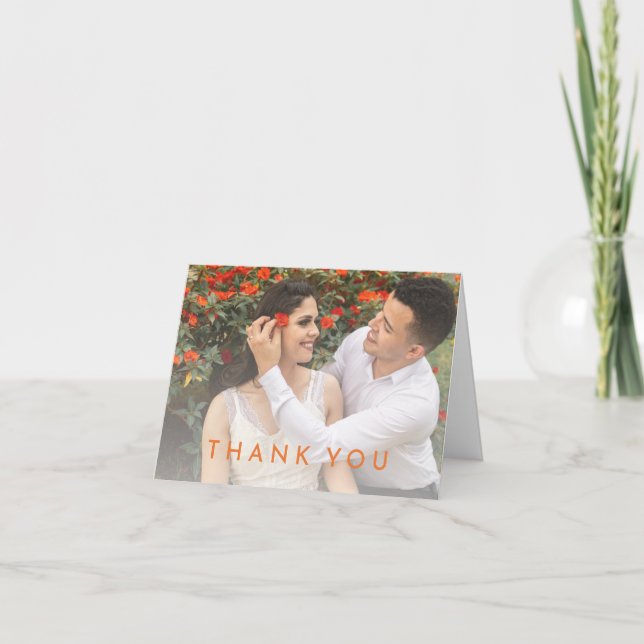 Citrus Minimalistisch Orange Wedding Foto geklappt Dankeskarte (Vorderseite)