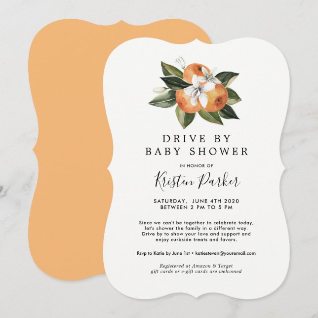 Citrus Modern Drive by Baby Shower Einladungen (Vorne/Hinten)