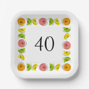 Citrus Multi Square Age 40 Pappteller