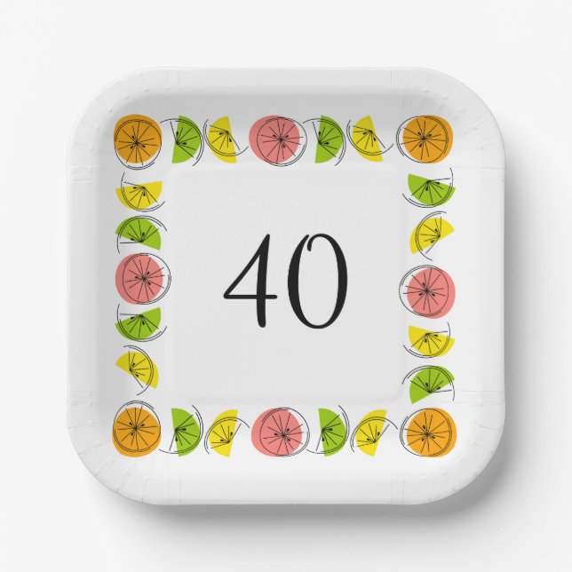 Citrus Multi Square Age 40 Pappteller (Vorderseite)