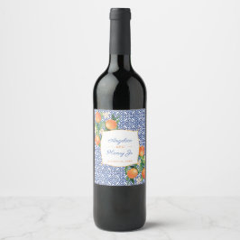 Citrus Orange Amalfi Blue Tiles Hochzeitessen Weinetikett