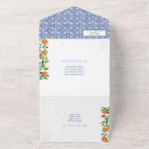 Citrus Orange Antike blaue weiße Fliesen Wedding A