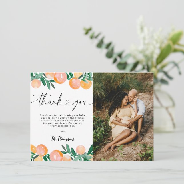 Citrus Orange Baby shower Merci Photo (Debout devant)