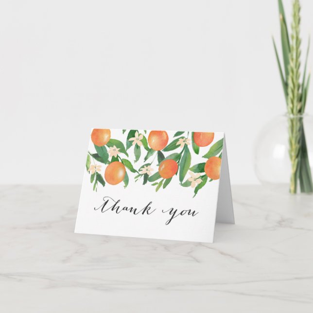 Citrus Orange Black Calligraphy Brautparty Dankeskarte (Vorderseite)