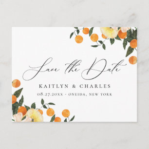 Citrus Orange Bloral Wedding Save the Date Ankündigungspostkarte