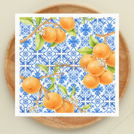 Citrus Orange & Blue Azulejo Tiles Serviette