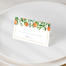 Citrus Orange Blue Tiles Spanish Wedding Party Platzkarte