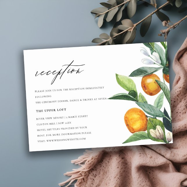 Citrus Orange Botanical Boho Hochzeitsempfang Begleitkarte (Von Creator hochgeladen)