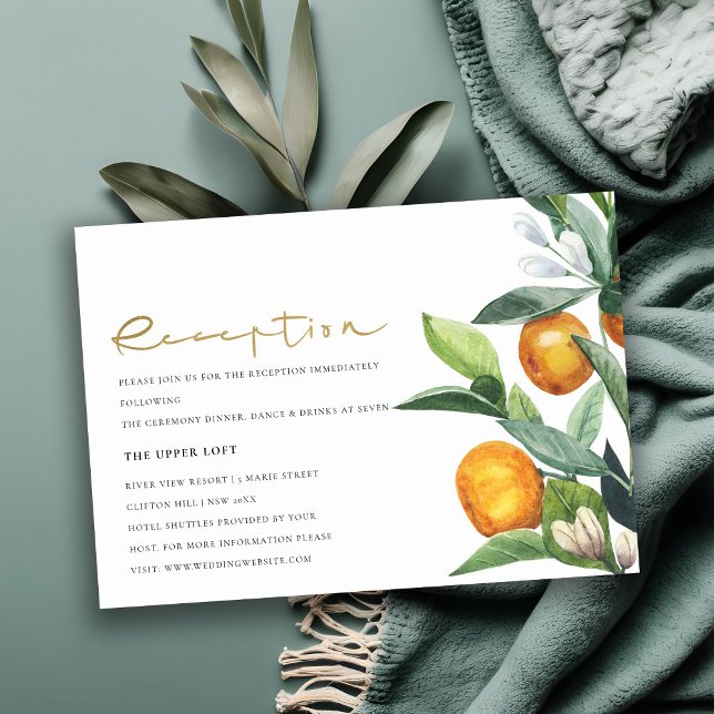 Citrus Orange Botanical Boho Hochzeitsempfang Begleitkarte (Von Creator hochgeladen)
