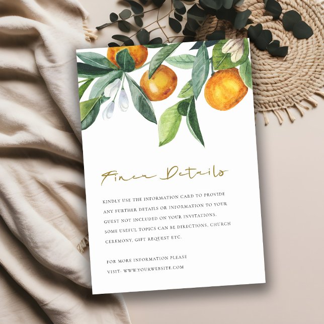 Citrus Orange Botanical Boho Wedding Details Begleitkarte (Von Creator hochgeladen)