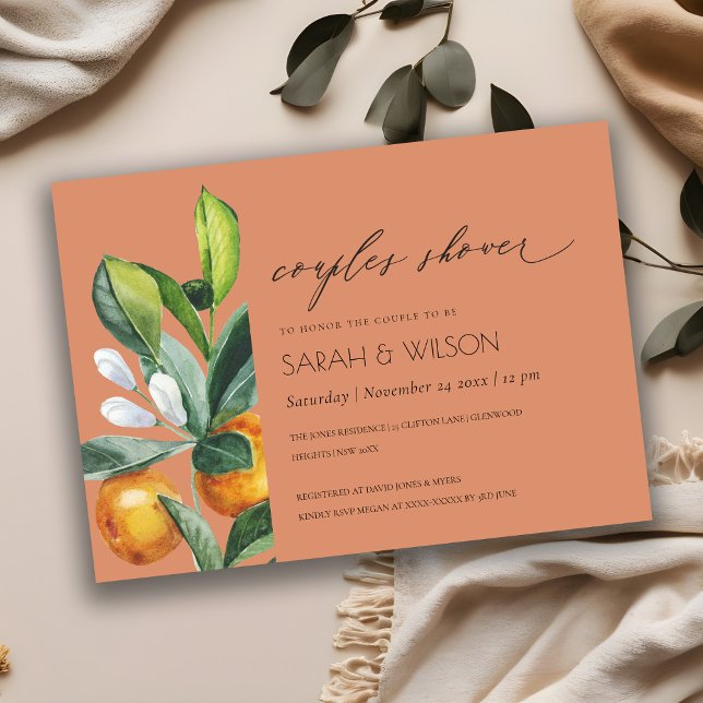 Citrus Orange Botanische Rostpaare Dusche einladen Dankeskarte (Von Creator hochgeladen)