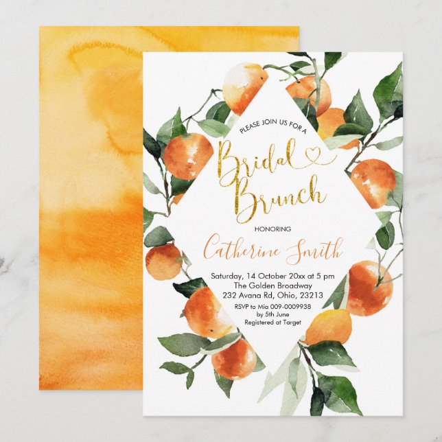 Citrus Orange Bridal Brunch Einladung (Vorne/Hinten)