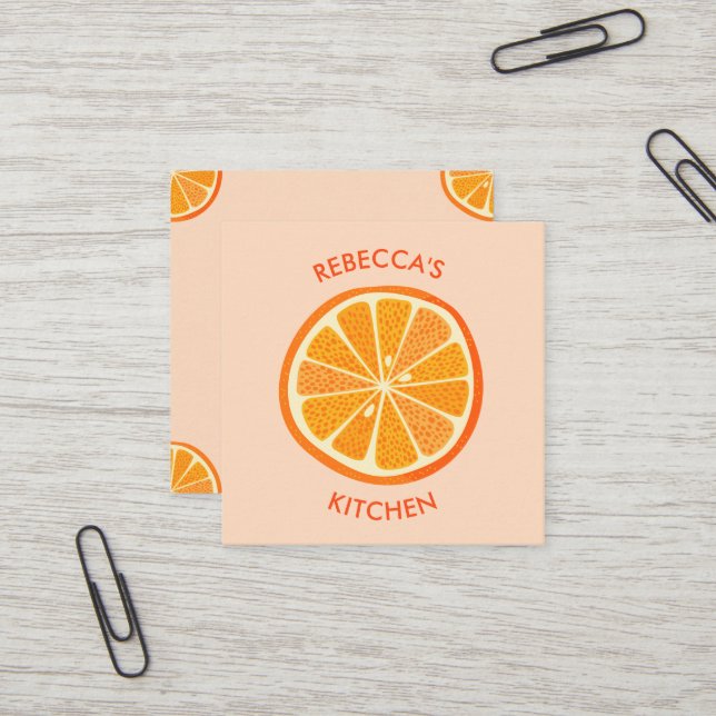 Citrus Orange Catering Quadratische Visitenkarte (Vorderseite/Rückseite Beispiel)