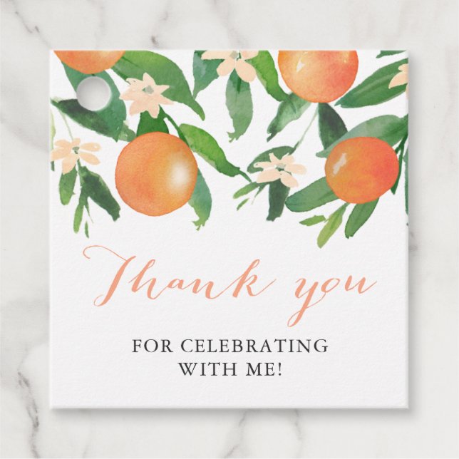 Citrus Orange Charcoal Bridal oder Polterabend Geschenkanhänger (Vorderseite)