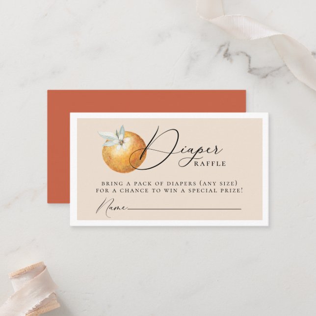 Citrus Orange Elegant Diaper Raffle Umschließkarte Platzkarte (Vorderseite/Rückseite Beispiel)