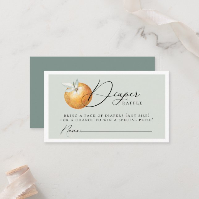 Citrus Orange Elegant Diaper Raffle Umschließkarte Platzkarte (Vorderseite/Rückseite Beispiel)