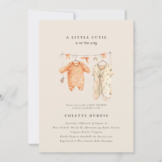 Citrus Orange Floral Kleine Süsse Kinderdusche Einladung (Vorderseite)