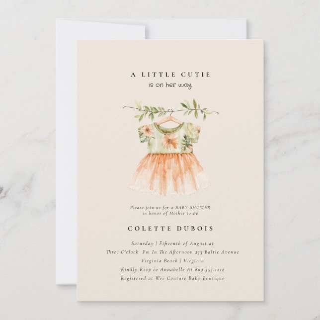 Citrus Orange Floral Kleine Süsse Kinderdusche Einladung (Vorderseite)