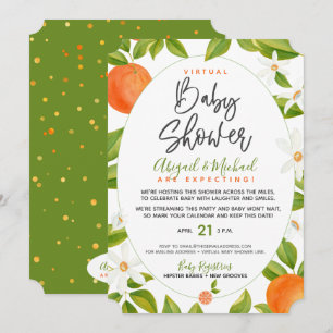 Citrus Orange Gender-Neutral Virtual Baby Dusche Einladung