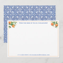 Citrus Orange Italian Blue Tiles Brautparty Dankeskarte