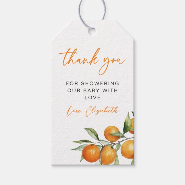 Citrus Orange Kleine Süsse Kinderdusche Geschenkanhänger (Vorderseite)