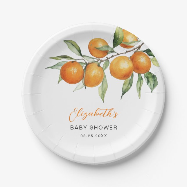 Citrus Orange Kleine Süsse Kinderdusche Pappteller (Vorderseite)