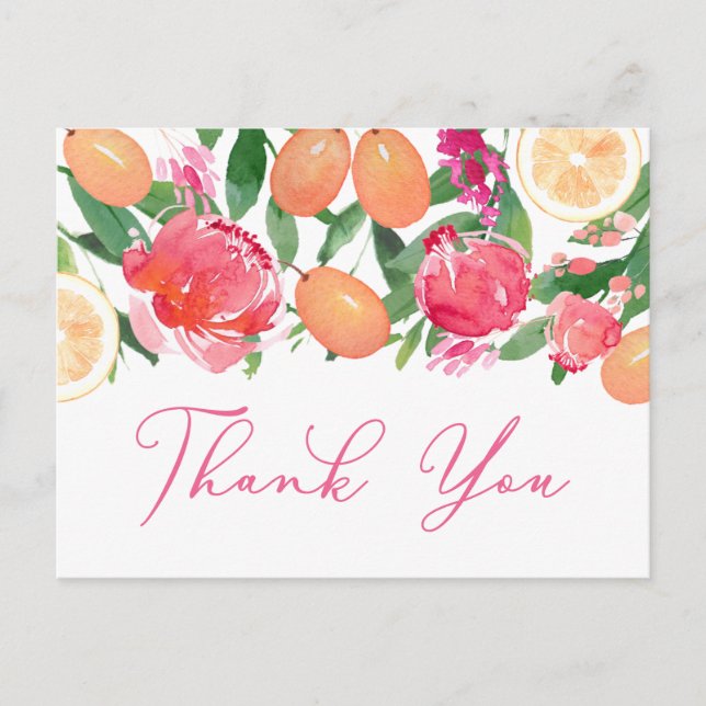 Citrus Orange Kumquat Peonies Floral Vielen Dank Postkarte (Vorderseite)