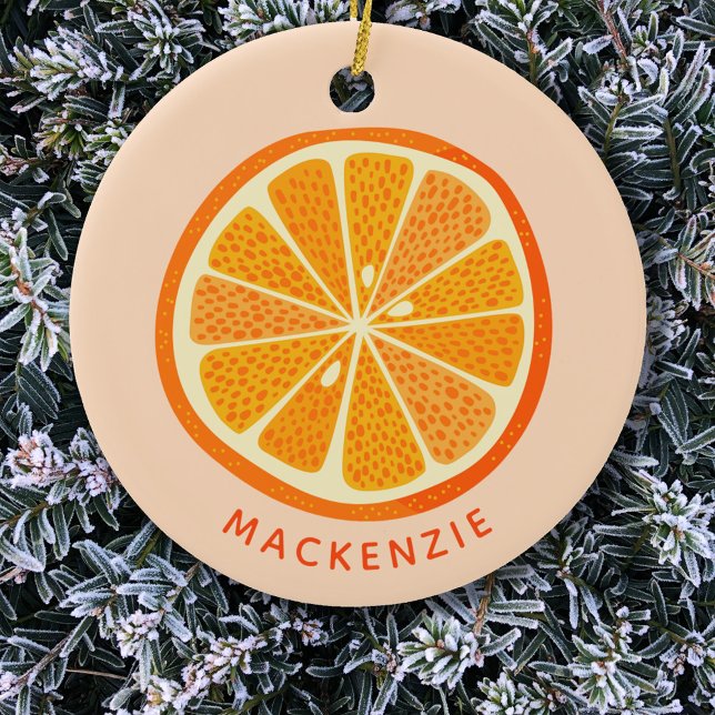 Citrus Orange Personalisiert Keramik Ornament (Orange citrus personalized custom name Christmas ornament)