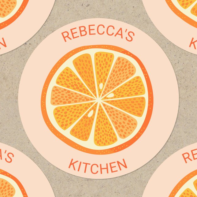Citrus Orange Personalisiert Runder Aufkleber (Orange slice personalized cook or catering stickers)