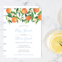 Citrus Orange Powder Blue Accents Boy Baby Dusche Einladung