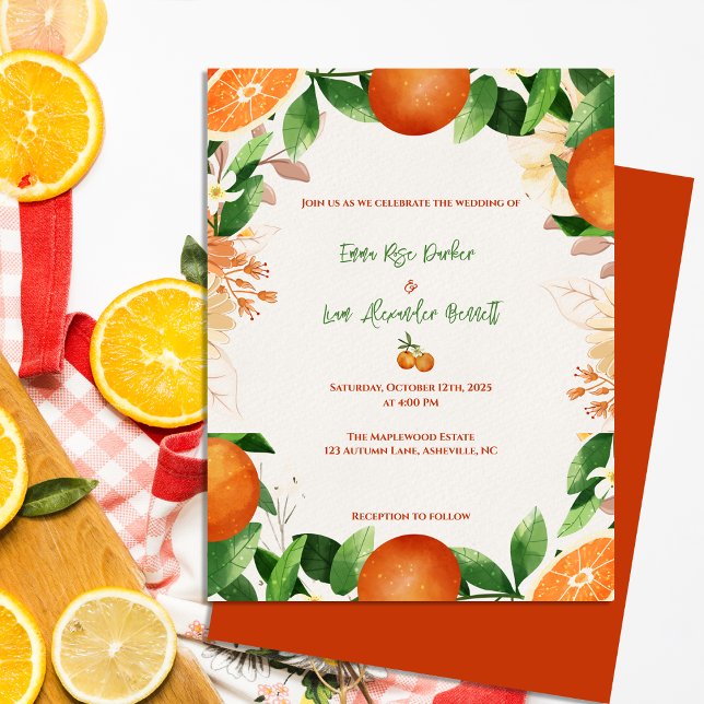 Citrus Orange Rustikale Hochzeit im Herbst Einladu Postkarte (Citrus Orange Rustic Fall Wedding Invitation Postcard)