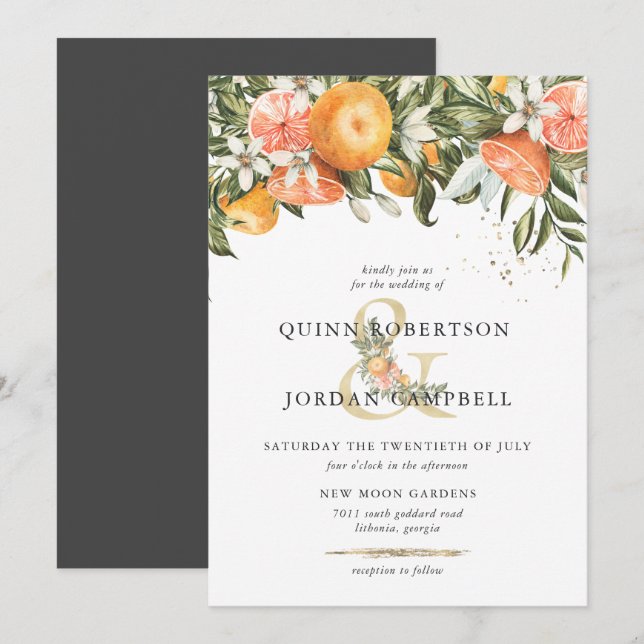 Citrus Orchard | Boho Botanical Faire-part de mari (Devant / Derrière)