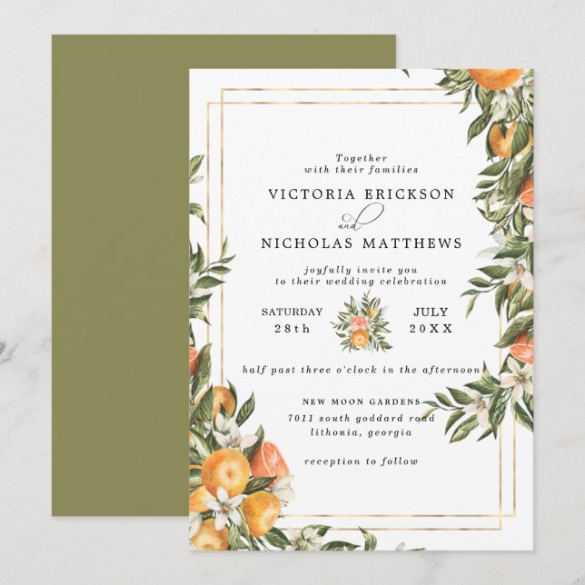 Citrus Orchard | Boho Botanical Wedding Einladung (Vorne/Hinten)