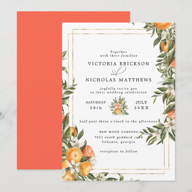 Citrus Orchard | Boho Botanical Wedding Einladung (Vorne/Hinten)