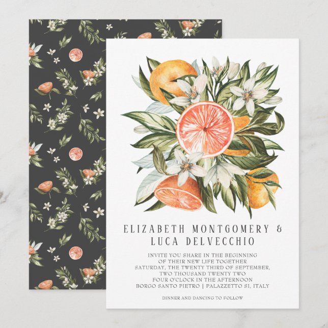 Citrus Orchard | Boho Botanical Wedding Einladung (Vorne/Hinten)