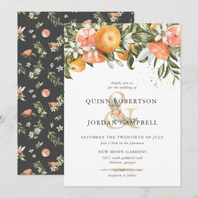 Citrus Orchard | Boho Botanical Wedding Einladung (Vorne/Hinten)
