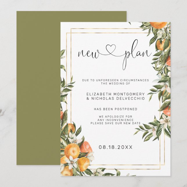 Citrus Orchard | Verspätete Hochzeitsankündigung Einladung (Vorne/Hinten)