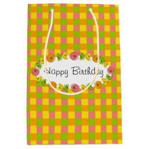 Citrus Oval Check Anniversaire sac cadeau moyen