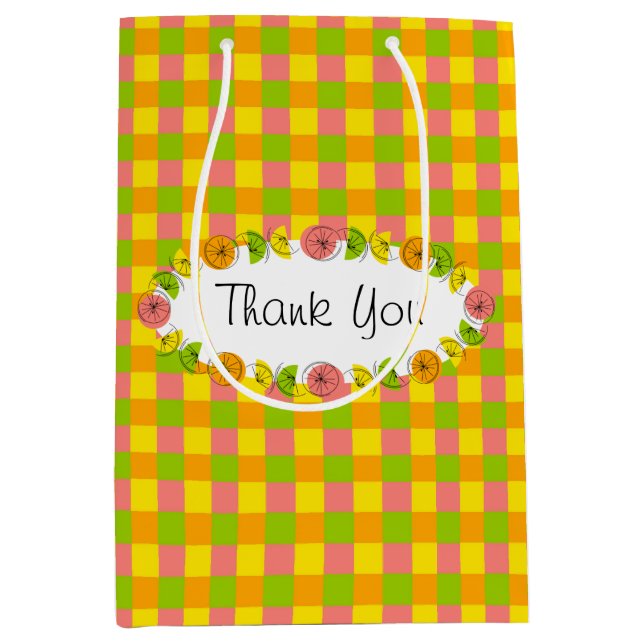 Citrus Oval Karo Danke, Medium Mittlere Geschenktüte (Vorderseite)