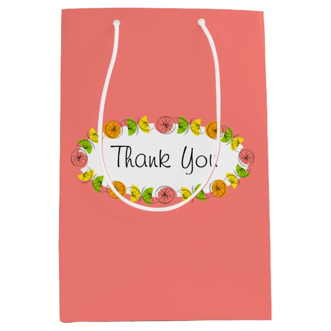 Citrus Oval Pink Danke, Medium Mittlere Geschenktüte (Vorderseite)