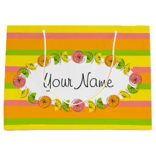 Citrus Oval Stripe Classic Nom sac cadeau grand