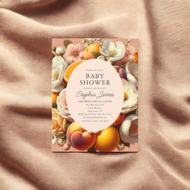 Citrus Pastel Blooms Peach Baby Dusche Postkarte (Von Creator hochgeladen)
