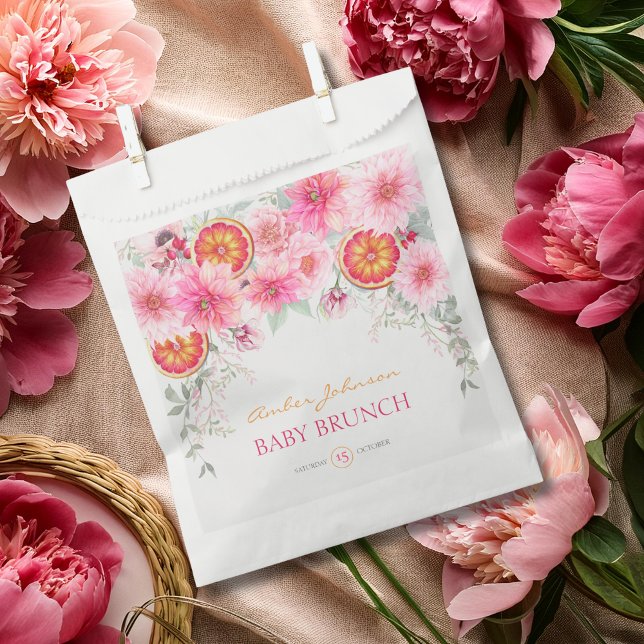 Citrus Pink Aquarell Blume Kinderdusche Geschenktütchen (Citrus and pink watercolor flowers baby shower favor bag, party favors, girl baby shower)