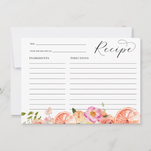Citrus Pink Blume Brautparty Rezept Karte (Vorderseite)
