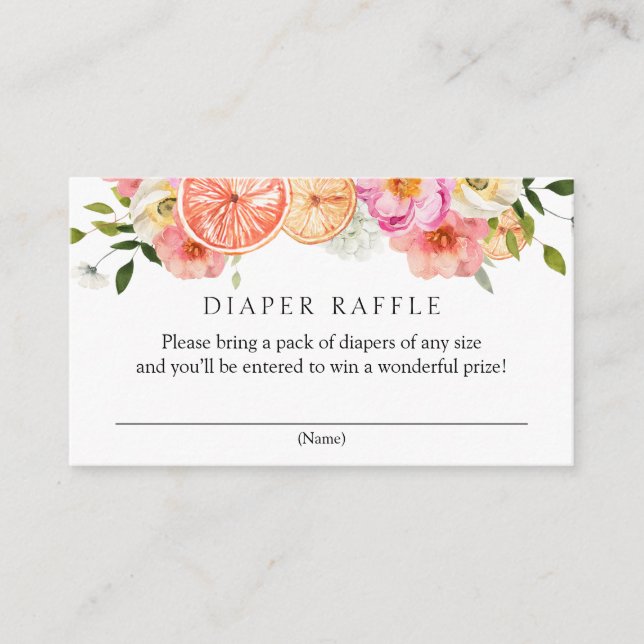 Citrus Pink Blume Windeln Raffle Baby Dusche Begleitkarte (Vorderseite)